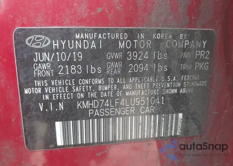 2020 Hyundai Elantra Se z USA, uszkodzony, nr VIN KMHD74LF4LU951041